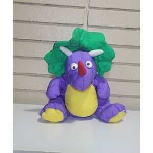 Vintage 1993 Playful Plush Purple Triceratops Dinosaur Squeaker Toy